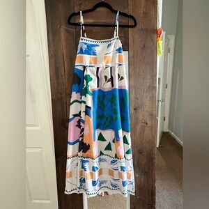 SHEIN Multicolor Printed Midi Dress in Blue, Green & Pink